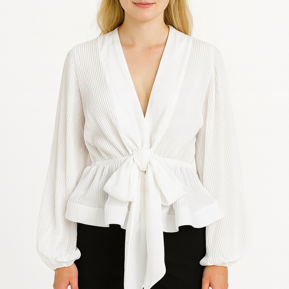 Stunning Black & White Pleated Tie Top - Picture 3 of 6